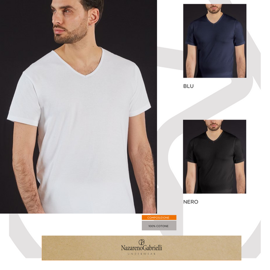 T-Shirt intima da uomo scollo punta, 100% cotone